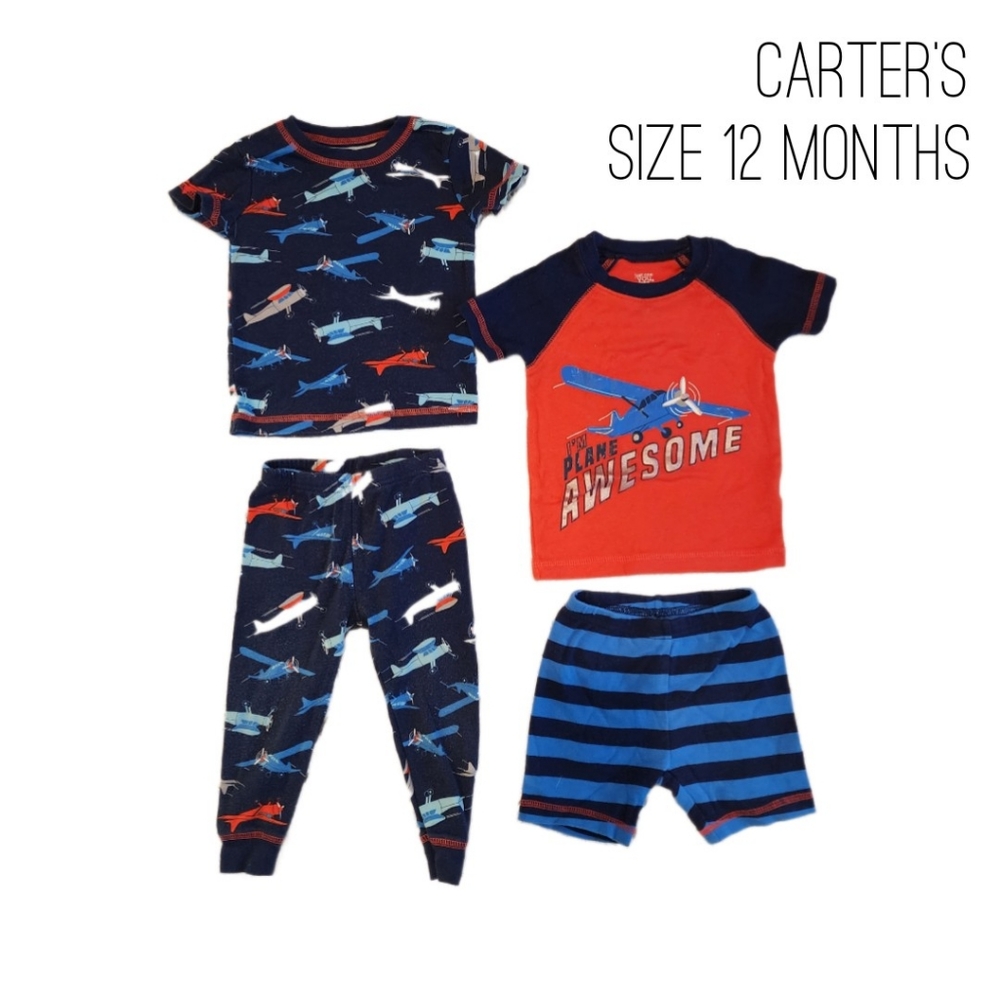2 pack (4pc) Airplane baby Pajamas. Navy blue and red. Carters size 12 months